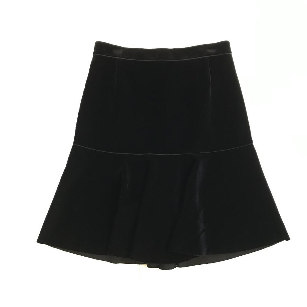 Akris Punto Velvet A-Line Skirt Womens 10 Black High Rise Midi Lined Tiered
